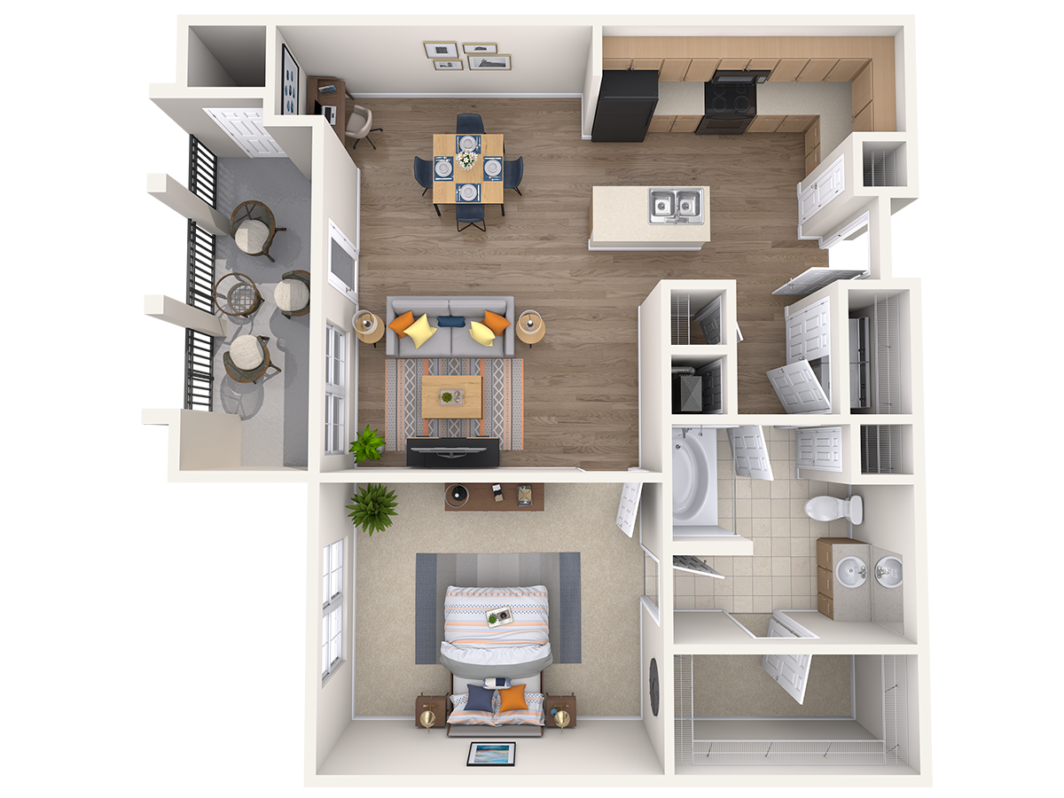 Floor plan for 1 bed, 1 bath, 825 sqft